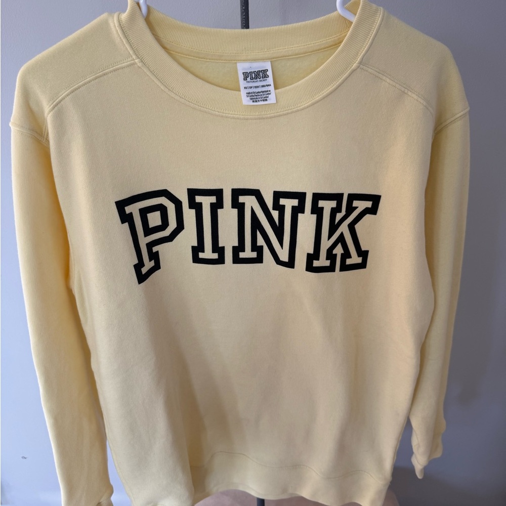 PINK Victoria's Secret Light Yellow Crew Neck Sweater